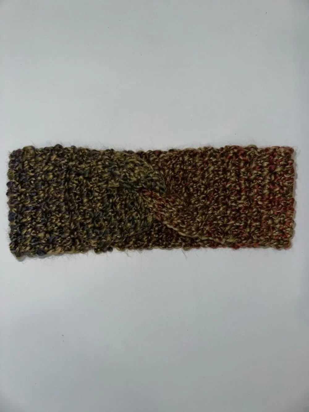 Hand Crochet Camo Green Purple Burgundy Twist Front Headband